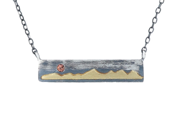 Sterling Silver & 18K Yellow Gold Bar Mountain Necklace with Sapphire